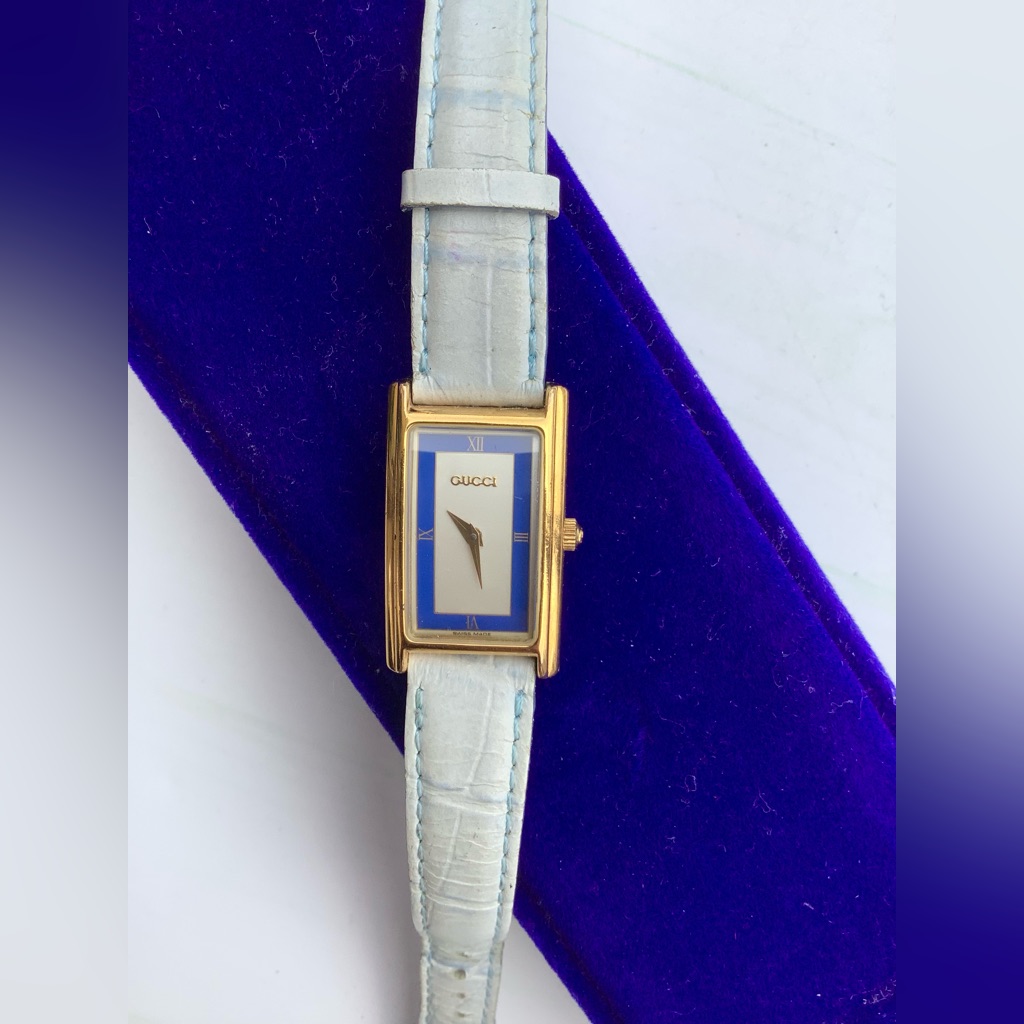 Gucci Gold-Tone Rectangular Watch With Distinctive Dial